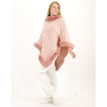 KNITTED FAUX FUR PONCHO P4032 (12PC)