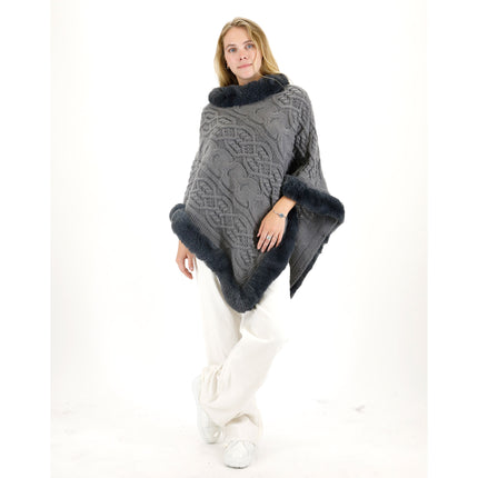 KNITTED FAUX FUR PONCHO P4032 (12PC)