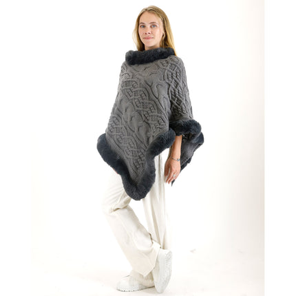 KNITTED FAUX FUR PONCHO P4032 (12PC)