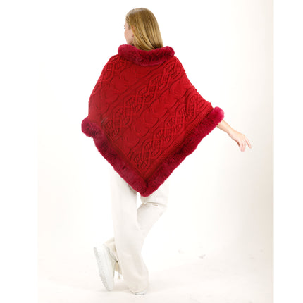 KNITTED FAUX FUR PONCHO P4032 (12PC)