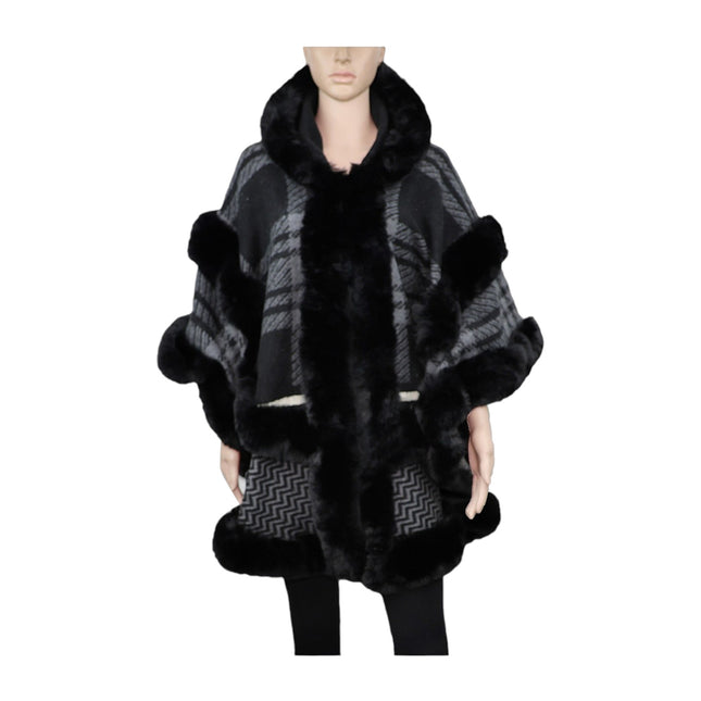 WINTER SHAWL WITH FAUX FUR TRIM CAPE P4334 (3PC)