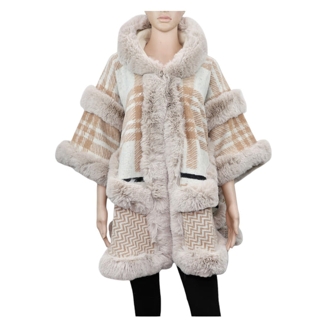 WINTER SHAWL WITH FAUX FUR TRIM CAPE P4334 (3PC)