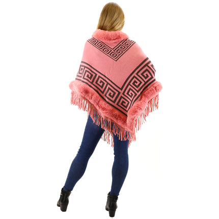 MONOGRAM PATTERN FUR FRINGED PONCHO P195(12PC)