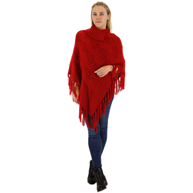 VINTAGE STYLED KNIT FRINGED PONCHO PO416-6 (6PC)