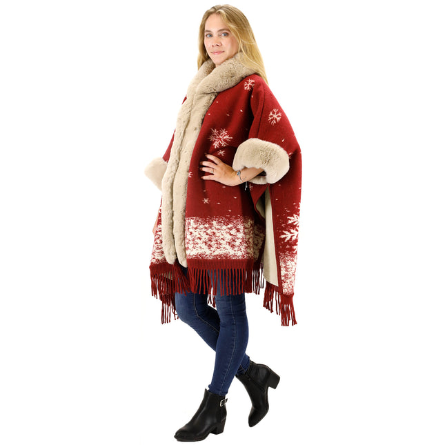 FAUX FUR SNOW PATTERN HOODIE SHAWL P3804 (6PC)