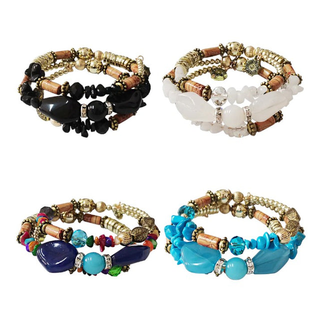 COLOR STONE N GOLD BEAD BRACELET BR2221-29 (12PC)