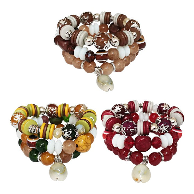 NATURAL STONE SHELL CHARM BRACELET BR2521-76 (12PC)