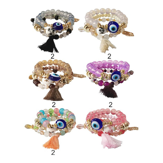 EVIL EYE N TASSEL BALL BRACELET BR2521-35 (12PC)