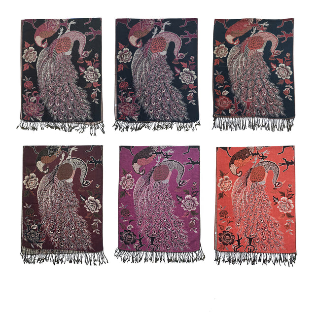 METALLIC PASHMINA PEACOCK PATTERN SCF31105-11 (12PC)