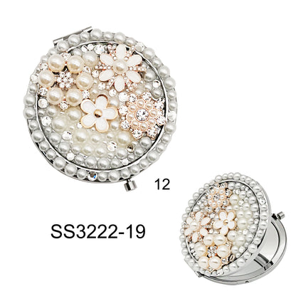 FLOWER PEARL CHARM HAND MIRROR SS3222-19 (12PC)