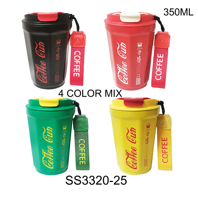 CUTE COFFEE CUP SOLID COLOR TUMBLER N STRAP SS3320-25 (12PC)