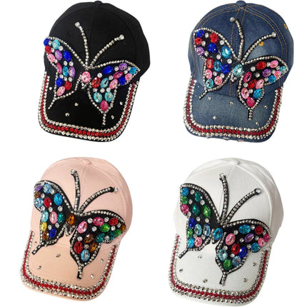 BLIING RHINESTONE RAINBOW BUTTERFLY BASEBALL CAP SS41128-13 (12PC)