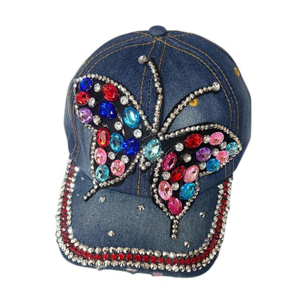 BLIING RHINESTONE RAINBOW BUTTERFLY BASEBALL CAP SS41128-13 (12PC)