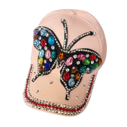 BLIING RHINESTONE RAINBOW BUTTERFLY BASEBALL CAP SS41128-13 (12PC)