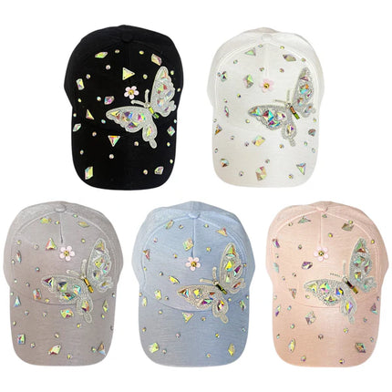 BLIING RHINESTONE BUTTERFLY BASEBALL CAP SS41128-24 (12PC)