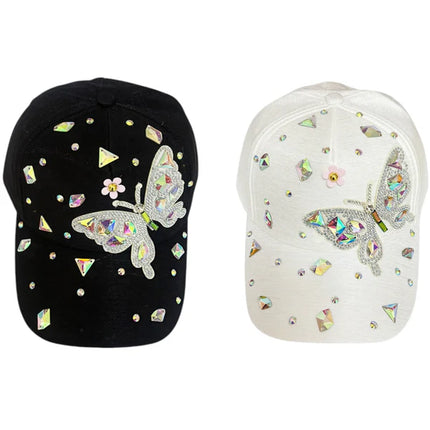 BLIING RHINESTONE BUTTERFLY BASEBALL CAP SS41128-24 (12PC)