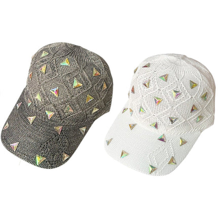 BLIING RHINESTONE SQUARE KNIT BASEBALL CAP SS41128-44 (12PC)