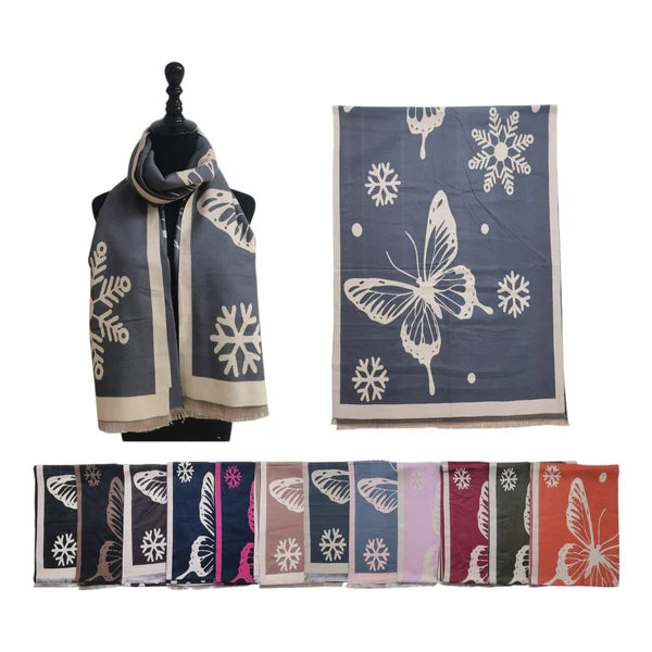 CASHMERE FEEL SCARVES BUTTERFLY WITH SNOWFLAKE SCF4902-2(12PC)