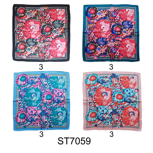 SATIN SCARF FLOWER PATTERN ST7059 (12PC)