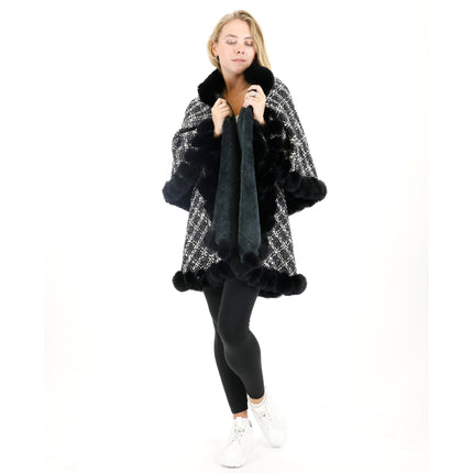 CHECK PATTERN FUR DOUBLE LAYER SHAWL SW3720-2 (6PC)