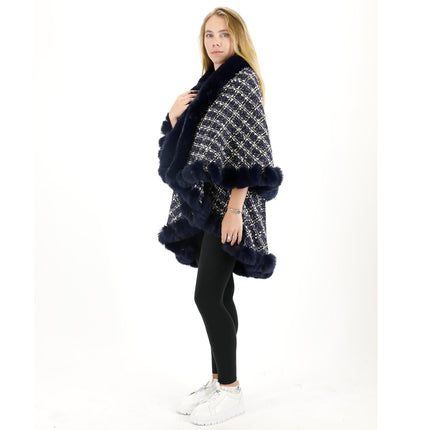 CHECK PATTERN FUR DOUBLE LAYER SHAWL SW3720-2 (6PC)