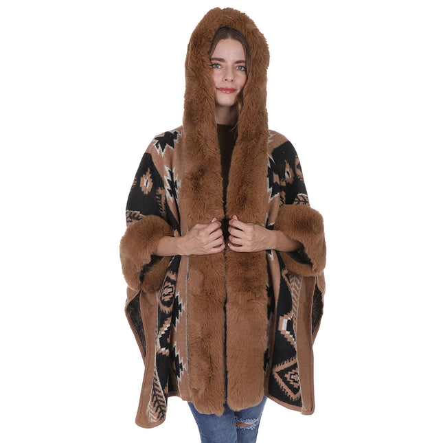 FAUX FUR PATTERN HOODIE SHAWL P3803 (3PC)