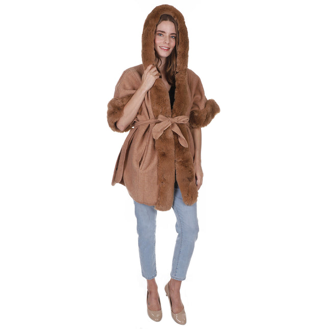 FAUX FUR HOODIE SHAWL P3802(6PC)