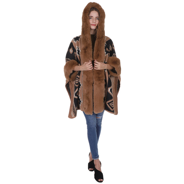 FAUX FUR PATTERN HOODIE SHAWL P3803 (3PC)