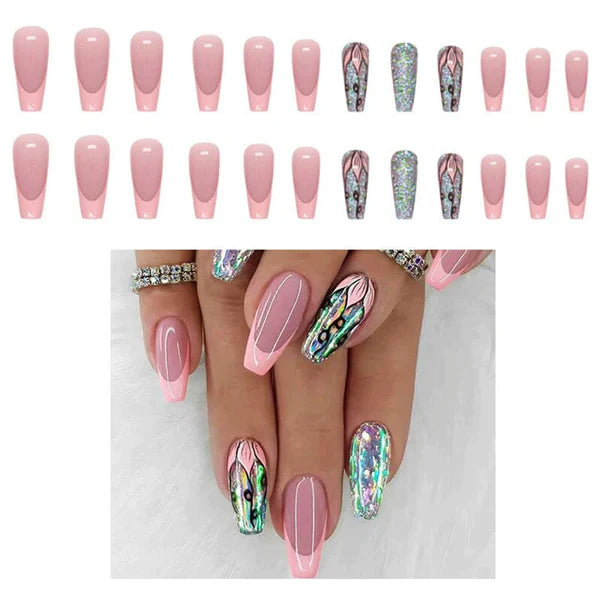 MULTI DESIGN LONG BALLERINA FAKE NAIL SET W1164 (12PK)