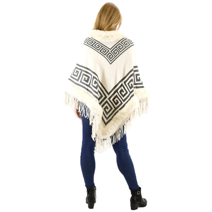 MONOGRAM PATTERN FUR FRINGED PONCHO P195(12PC)