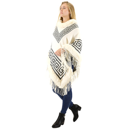 MONOGRAM PATTERN FUR FRINGED PONCHO P195(12PC)