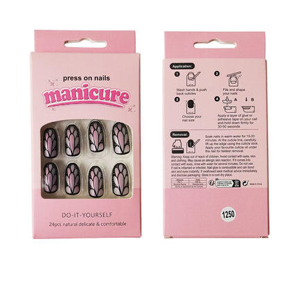 MULTI DESIGN OVAL FAKE NAIL SET W1250 (12PK)