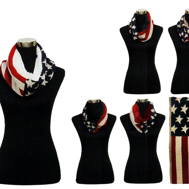 AMERICAN FLAG INFINITY SCARF WITH FUR (12PC)