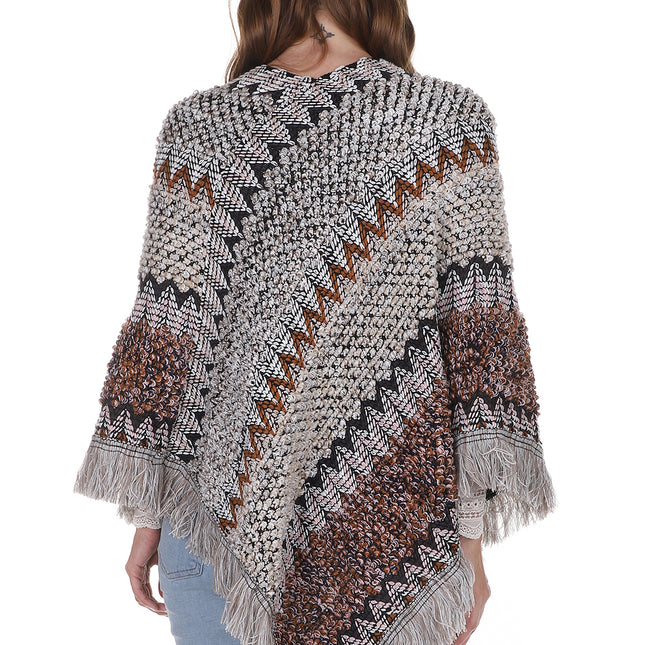 VINTAGE STYLED ZIGZAG PATTERN FRINGED PONCHO PO21040 (6PC)