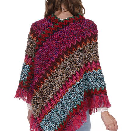 VINTAGE STYLED ZIGZAG PATTERN FRINGED PONCHO PO21040 (6PC)