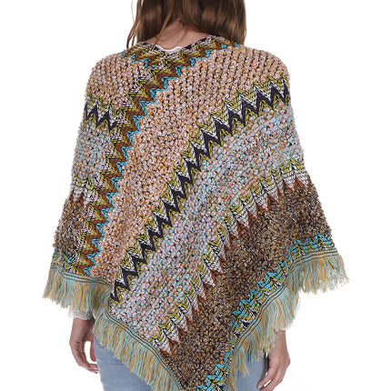 VINTAGE STYLED ZIGZAG PATTERN FRINGED PONCHO PO21040 (6PC)