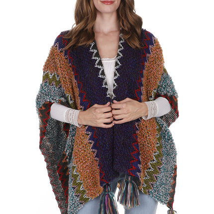 VINTAGE STYLED TASSEL PONCHO PO21041 (6PC)