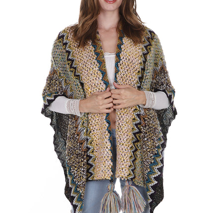 VINTAGE STYLED TASSEL PONCHO PO21041 (6PC)