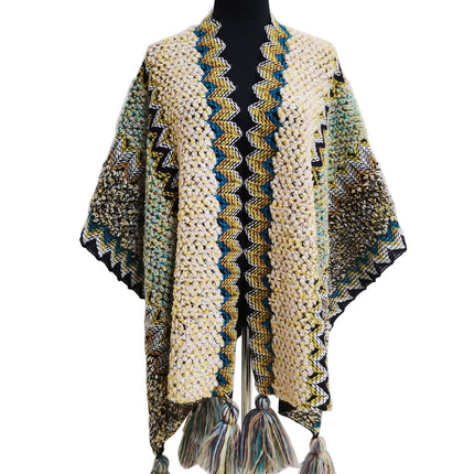 VINTAGE STYLED TASSEL PONCHO PO21041 (6PC)