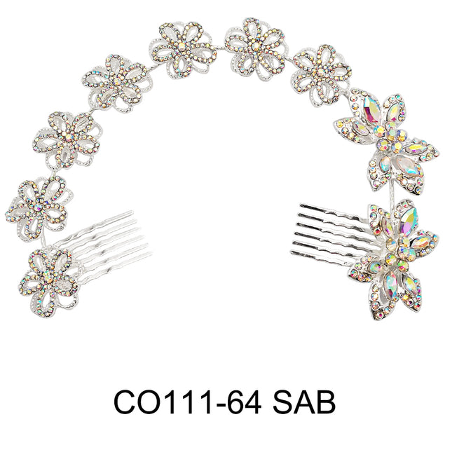 CRYSTAL FLOWER DECOR TIARA HAIR COMB CO111-64 (1PC)