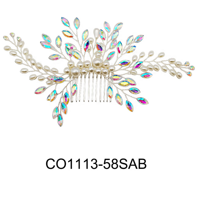 PEARL CRYSTAL LEAF DECOR TIARA HAIR COMB CO1113-58 (1PC)