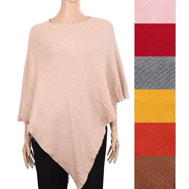 SOLID COLOR KNIT PONCHO P2865 (12PC)